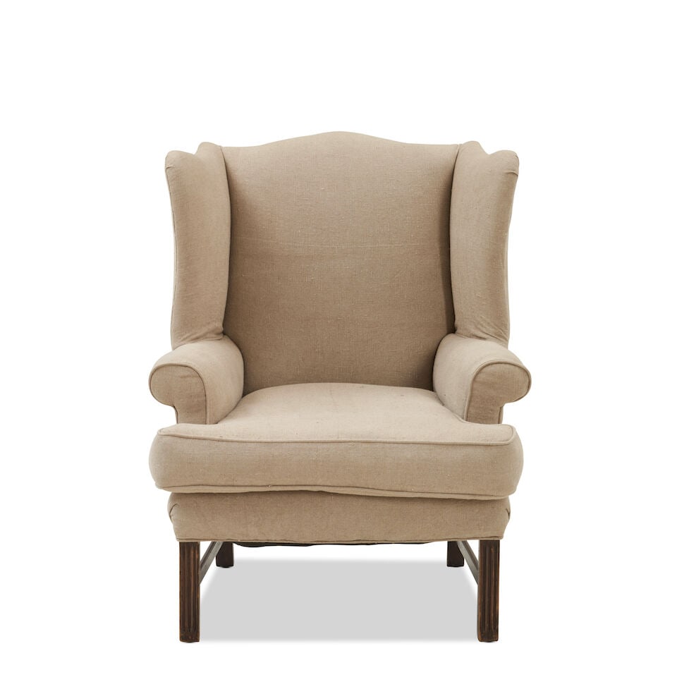 Federal Style Upholstered Oak Armchair United States or England, 20th century: Federal Style Upholstered Oak Armchair United States or England, 20th century with removable seat cushion, 86cm wide, 91cm deep, 111cm high (34in wide, 36in deep, 44 1/2in high). Lot to be sold witho