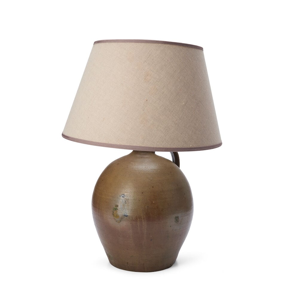 Lamp from a Cobalt-decorated Stoneware Jug 19th century and later: Lamp from a Cobalt-decorated Stoneware Jug 19th century and later electrified total ht. 26, jug dia. 13 in. Lot to be sold without reserve. This lot is subject to the following lot symbols: ¤ &#