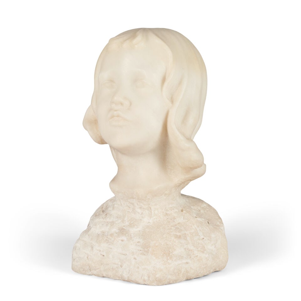 Solon Hannibal Borglum (1868-1922) Bust of a Young Girl height 14 1/2 in. (36.8 cm.): Solon Hannibal Borglum (1868-1922) Bust of a Young Girl signed 'S Borglum' (on the backside, on top of the base) marble height 14 1/2 in. (36.8 cm.) For further information on this lot please visit