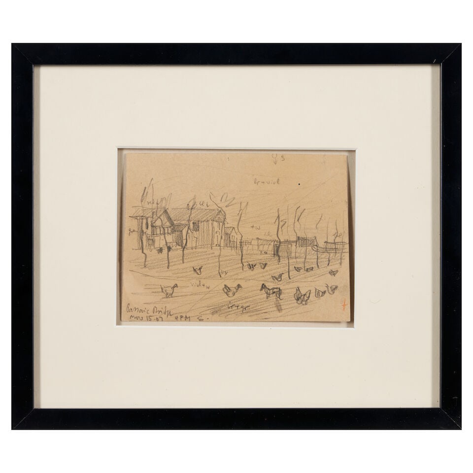 Oscar Bluemner (1867-1938) Passaic Bridge sheet 4 1/2 x 5 7/8 in. (11.4 x 14.9 cm.) (Executed in...: Oscar Bluemner (1867-1938) Passaic Bridge titled and dated 'Passaic Bridge / Nov. 15 07 4PM' (lower left) and with various inscriptions (on the reverse) pencil on card sheet 4 1/2 x 5 7/8 in. (11.4