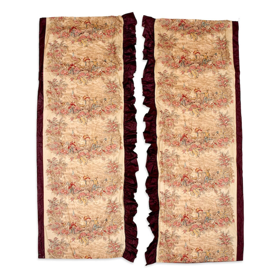Pair of Glazed Chintz Battle of Buena Vista Curtains United States, c. 1847 (1 of 3)