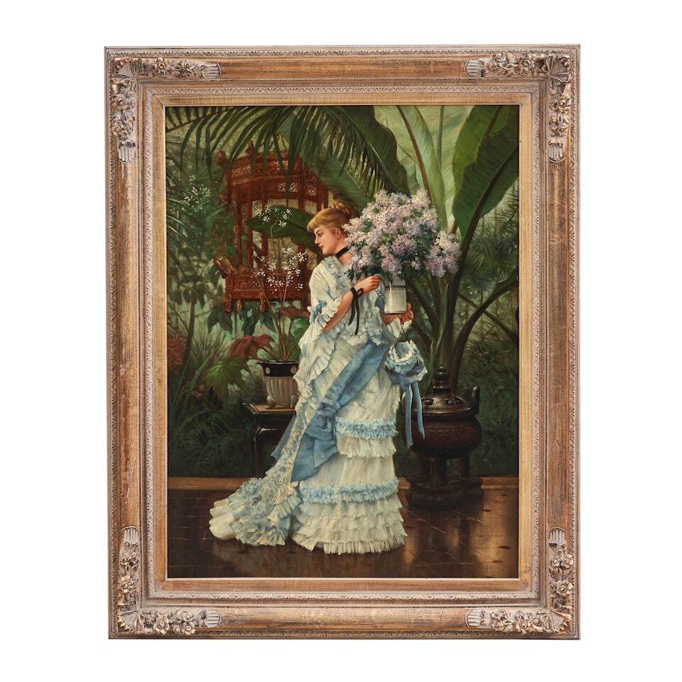 After James Tissot (French, 1836-1902) The Bunch of Lilacs: After James Tissot (French, 1836-1902) The Bunch of Lilacs signed 'Bill Harte' (lower right) oil on canvas 40 x 30 in. framed 49 1/4 x 39 1/4 in. Footnotes: Provenance Important Collection of Rex
