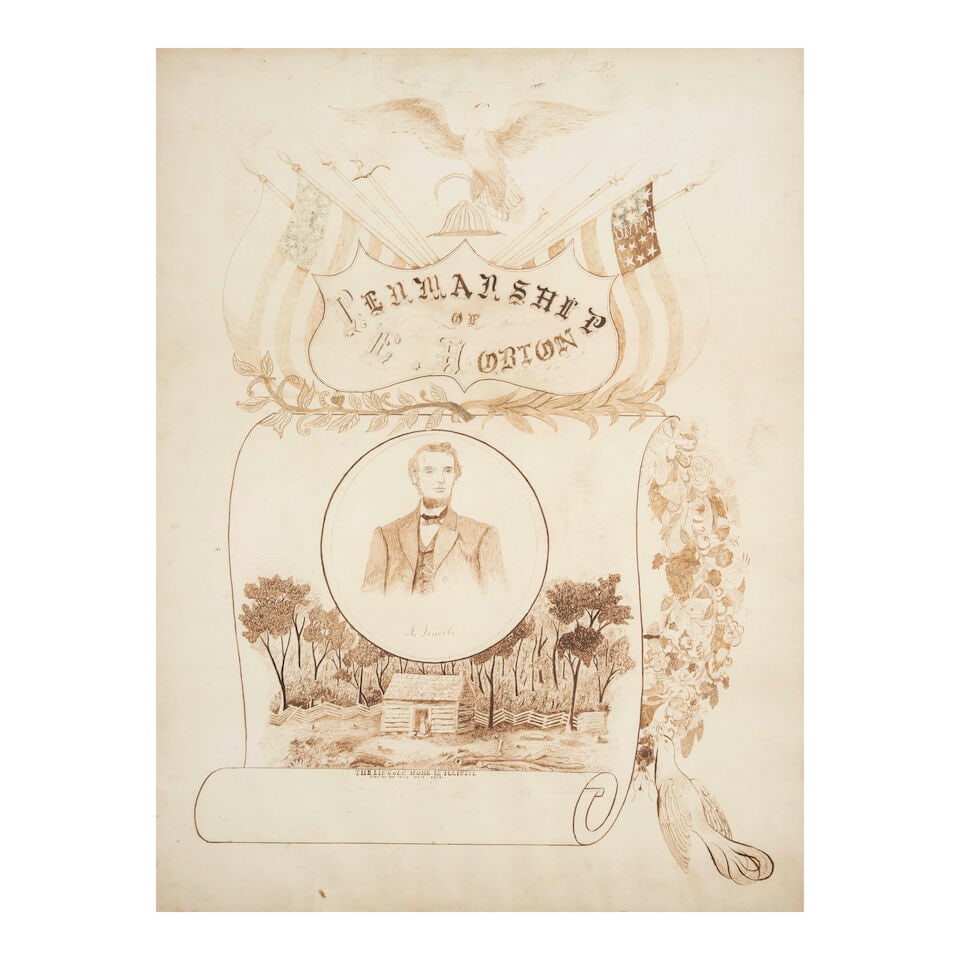 Penmanship Certificate Featuring Abraham Lincoln E. Horton, Hartford, Connecticut, c. 1880 - 2
