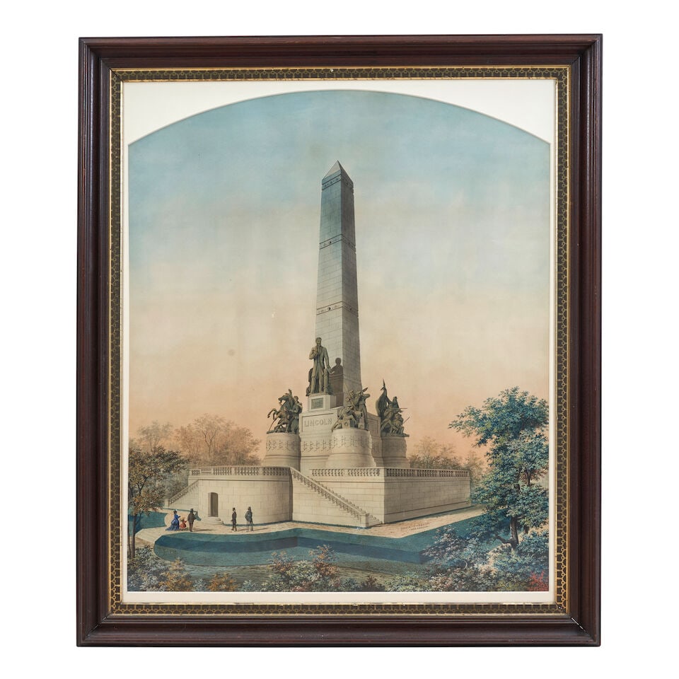 National Lincoln Monument at Oak Ridge Cemetery C. Bolin-Starck, c. 1870: National Lincoln Monument at Oak Ridge Cemetery C. Bolin-Starck, c. 1870 signed 'C. BOLIN-STARCK DEL.' (center right), inscribed 'WMD RICHARDSON / CONTRACTOR.' at bottom right of monument watercolor