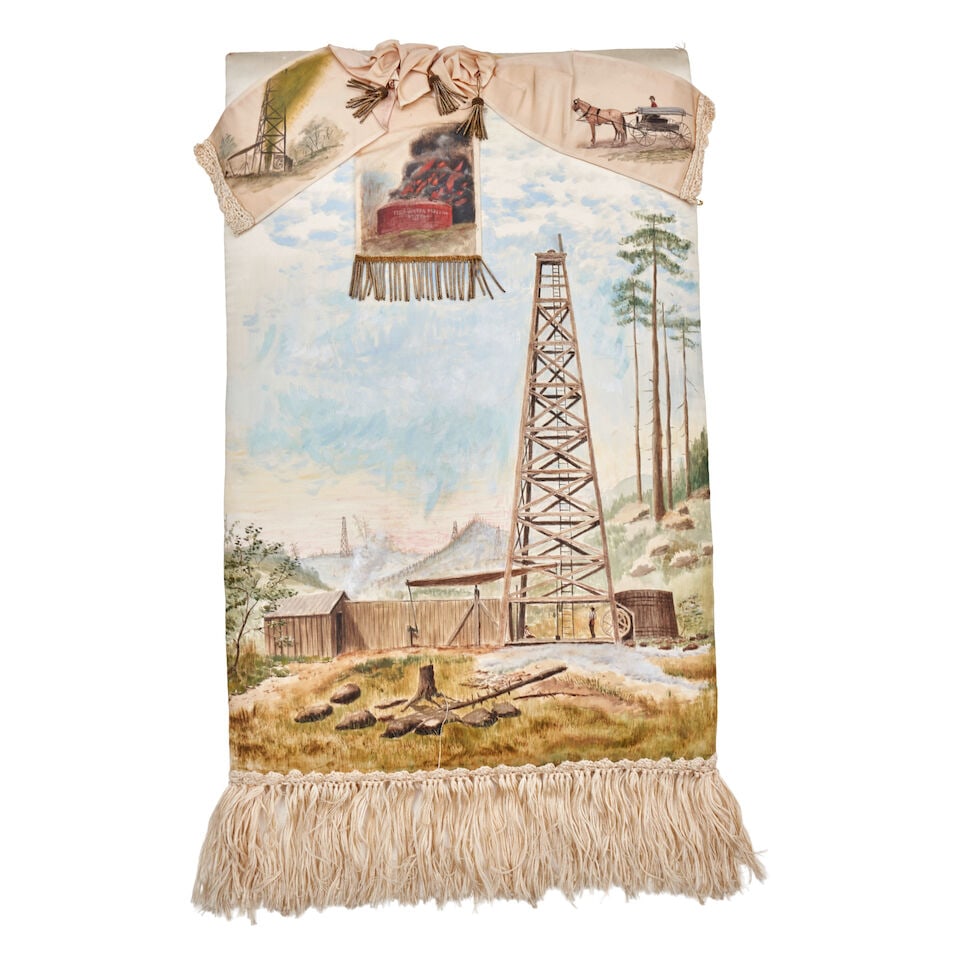 Hand-painted Silk Pillow Banner for the Tidewater Pipeline Company probably Pennsylvania, c. 1880 (1 of 2)