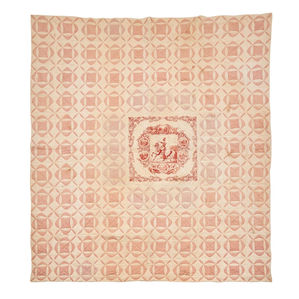 William Henry Harrison Campaign Quilt England and United States, 19th century: William Henry Harrison Campaign Quilt England and United States, 19th century Centering a 24-inch square handkerchief printed with copperplate engraved equestrian portrait of William Henry Harrison su