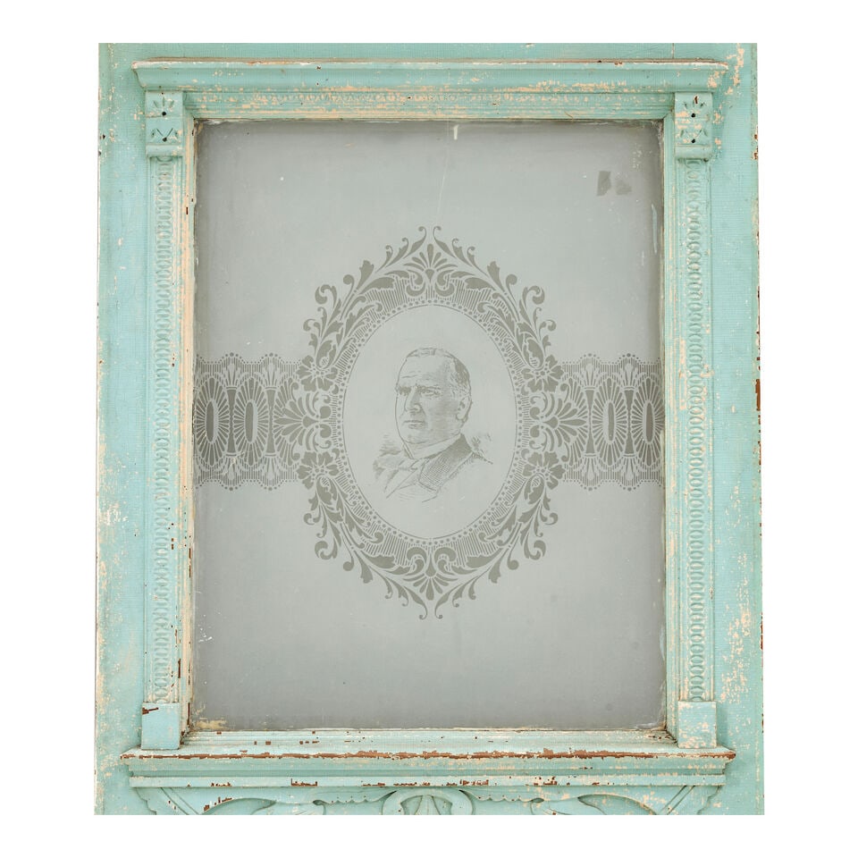 Splendid Aesthetic Movement Door with Etched Glass Portrait of McKinley probably Mid-Western Uni... (1 of 2)
