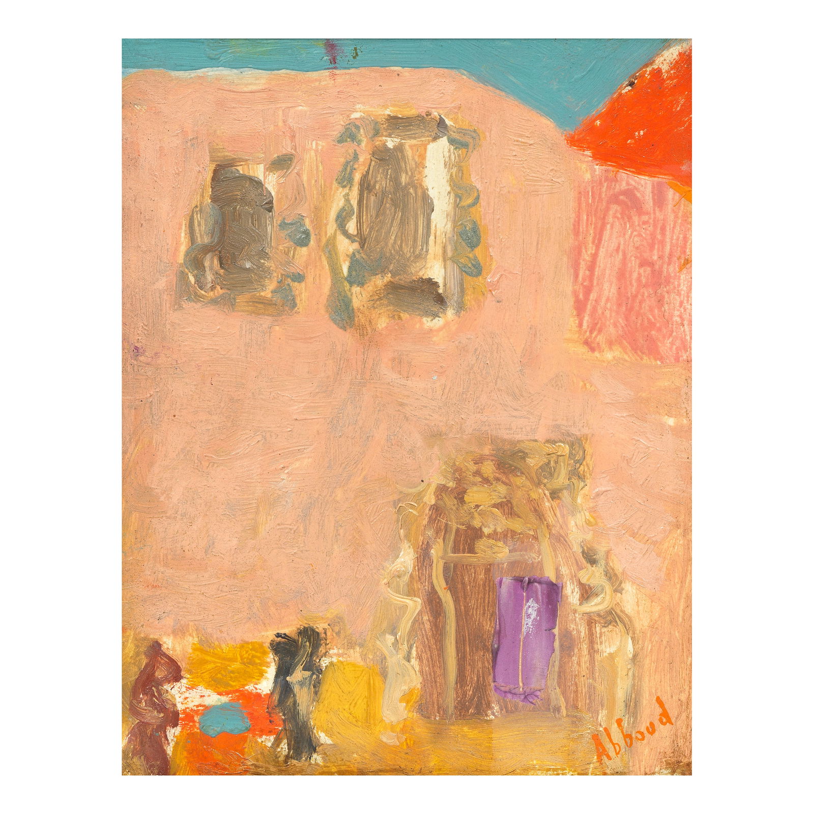 Shafic Abboud (Lebanon, 1926-2004) Le Cafe a Gien: Shafic Abboud (Lebanon, 1926-2004) Le Cafe a Gien oil on canvas, framed signed 'Abboud' (lower right), signed, titled and dated '85' on the verso, executed in 1985 18 x 14cm (7 1/16 x 5 1/2in). Foot