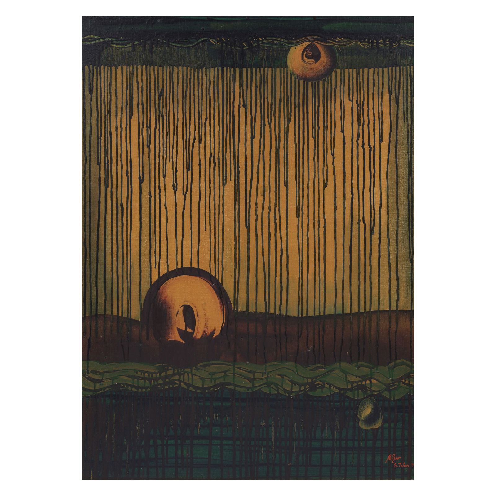 Salah Taher (Egypt, 1911-2007) Surreal Landscape: Salah Taher (Egypt, 1911-2007) Surreal Landscape oil on canvas, framed signed 'Salah Taher' and dated '75' (lower right), executed in 1975 70 x 97cm (27 9/16 x 38 3/16in). Footnotes: Provena