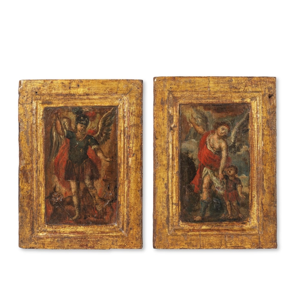 ÉCOLE ESPAGNOLE, XVIIIe siècle Saint Michel terrassant le dragon ; Tobie et l'ange 2 (1 of 1)