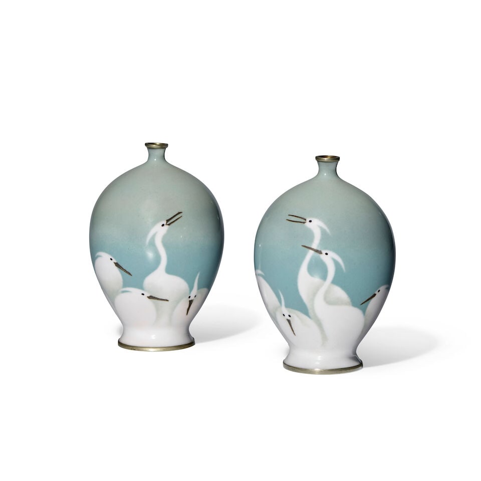 ATTRIBUTED TO THE ANDŌ WORKSHOP A Pair of Small Cloisonné-Enamel Vases Meiji era (1868...