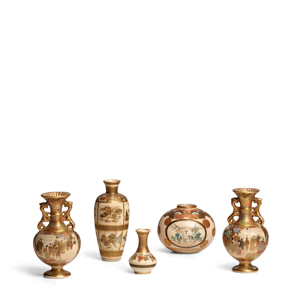 A GROUP OF MINIATURE SATSUMA VASES Meiji era (1868-1912), late 19th century (5)