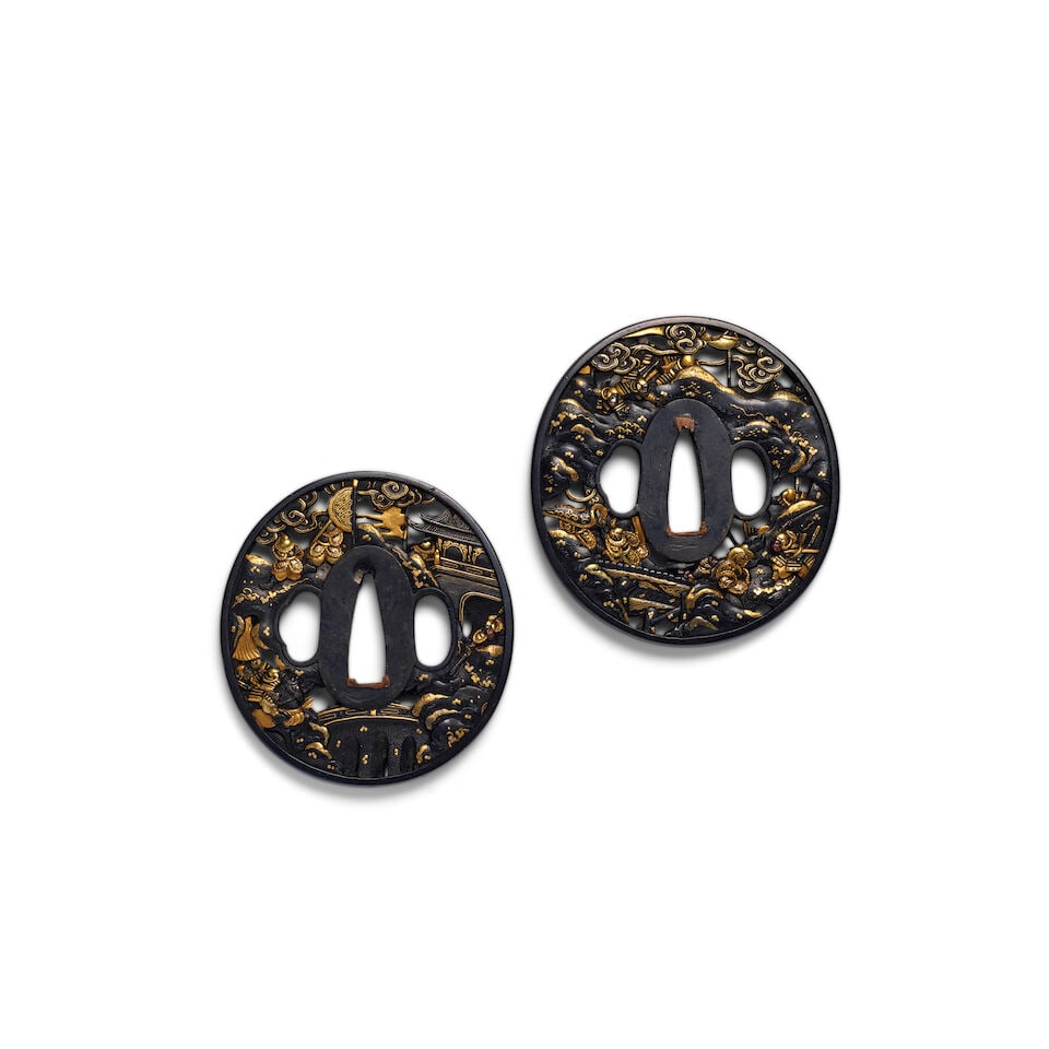 KITAGAWA SŌTEN LINEAGE (ACTIVE 18TH/19TH CENTURY) A Shakudō Daishō Pair of Tsuba ...