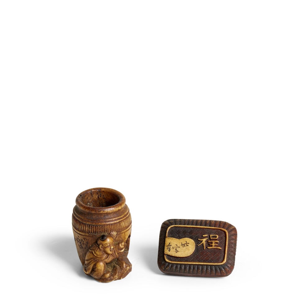 TWO STAG ANTLER NETSUKE Edo period (1615-1868) or Meiji era (1868-1912), 19th century (2)