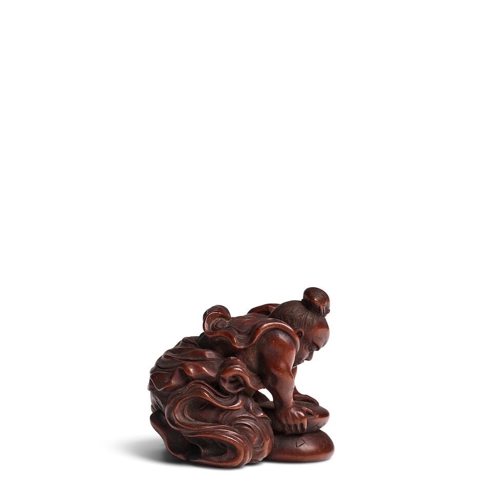 MINKOKU GENRYŌSAI (ACTIVE CIRCA 1830-1840) A Wood Netsuke of a Nio Guardian Edo period (161...