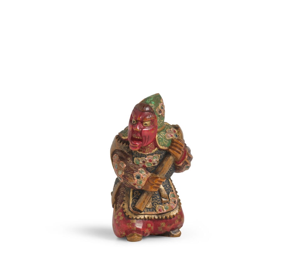 KATSUKAWA SHŪZAN (1781-1801) A Painted Wood Netsuke of a Ranryō-o DancerEdo period (16... (1 of 2)