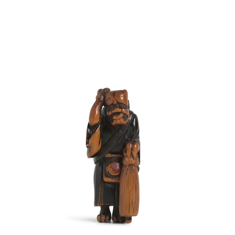 A WOOD NETSUKE OF A REPENTANT ONI (DEMON) Edo period (1615-1868), 19th century