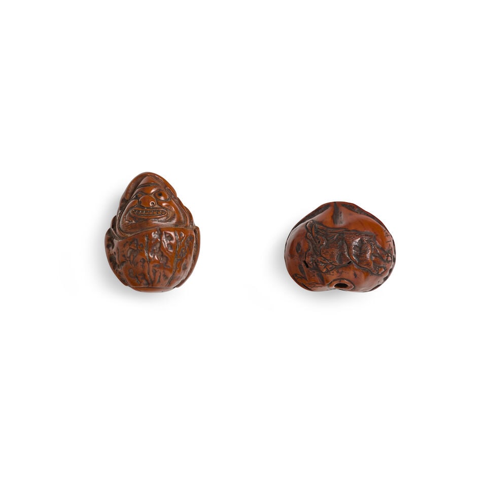 TWO WALNUT NETSUKE Edo period (1615-1868), 19th century (2) (1 of 2)