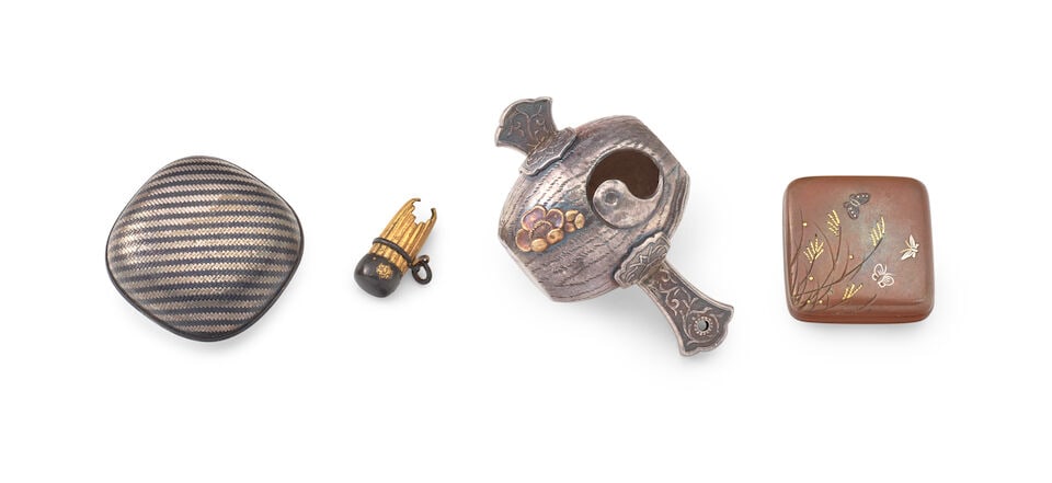 FOUR MIXED-METAL NETSUKE Edo period (1615-1868) or Meiji era (1868-1912), 19th century (4)