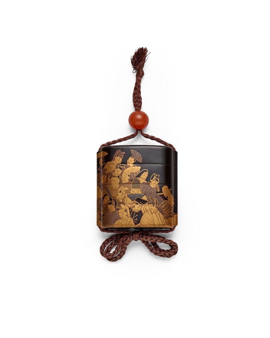 A BLACK- AND GOLD-LACQUER THREE-CASE INRŌ (MEDICINE CASE) Edo period (1615-1868), 19th century