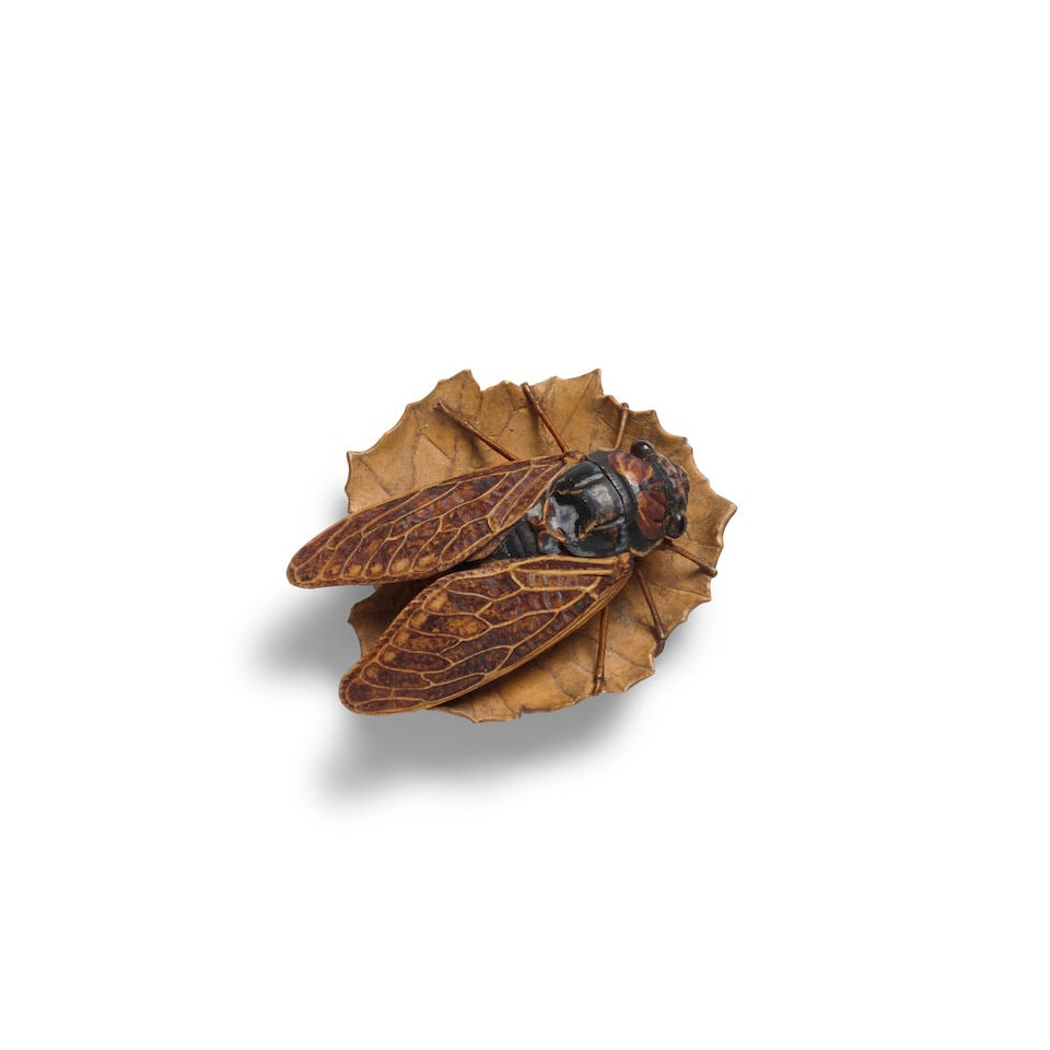 YOSHIMITSU (RYŌKŌ, DATES UNKNOWN) A Wood Netsuke of a Cicada Taisho (1912-1926) or Sho...