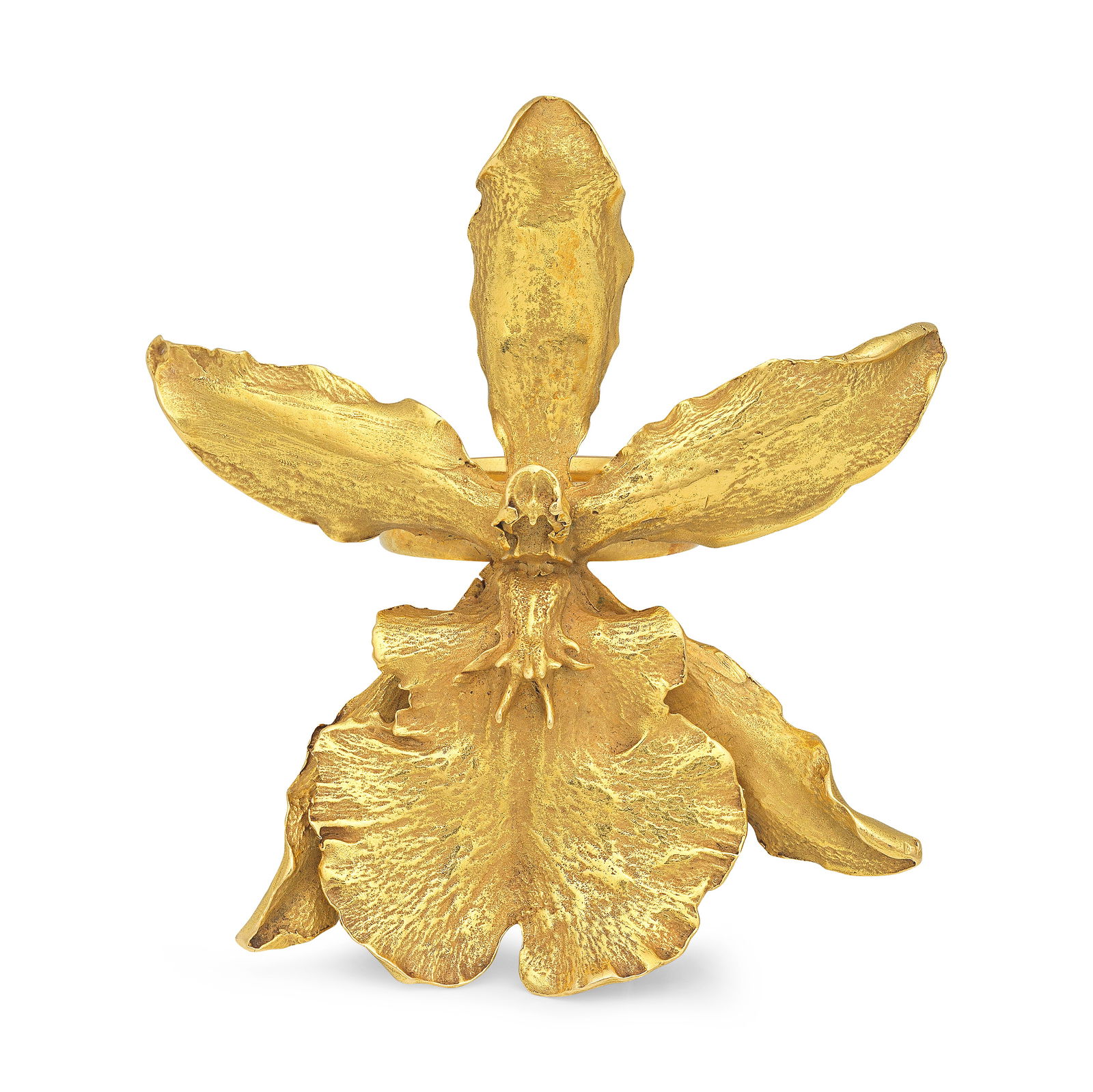MARC QUINN: GOLD RING, 2010: MARC QUINN: GOLD RING, 2010 Designed as an open orchid bloom with textured and matte-finished petals, signed MQ, numbered K3241, ring size approx. N