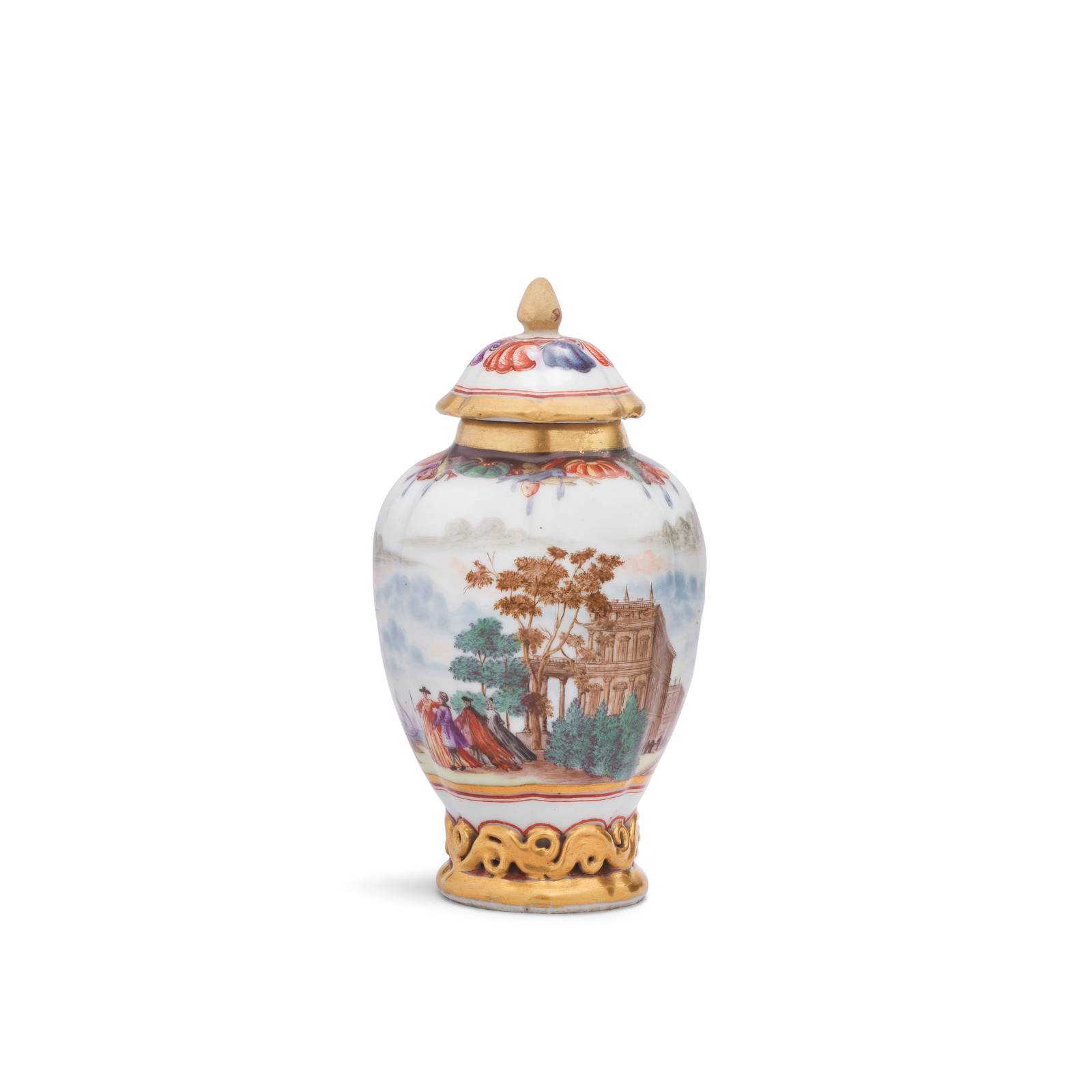 A Chinese, Qianlong, tea canister and cover painted in Bayreuth in the workshop of J.F. Metzsch,...