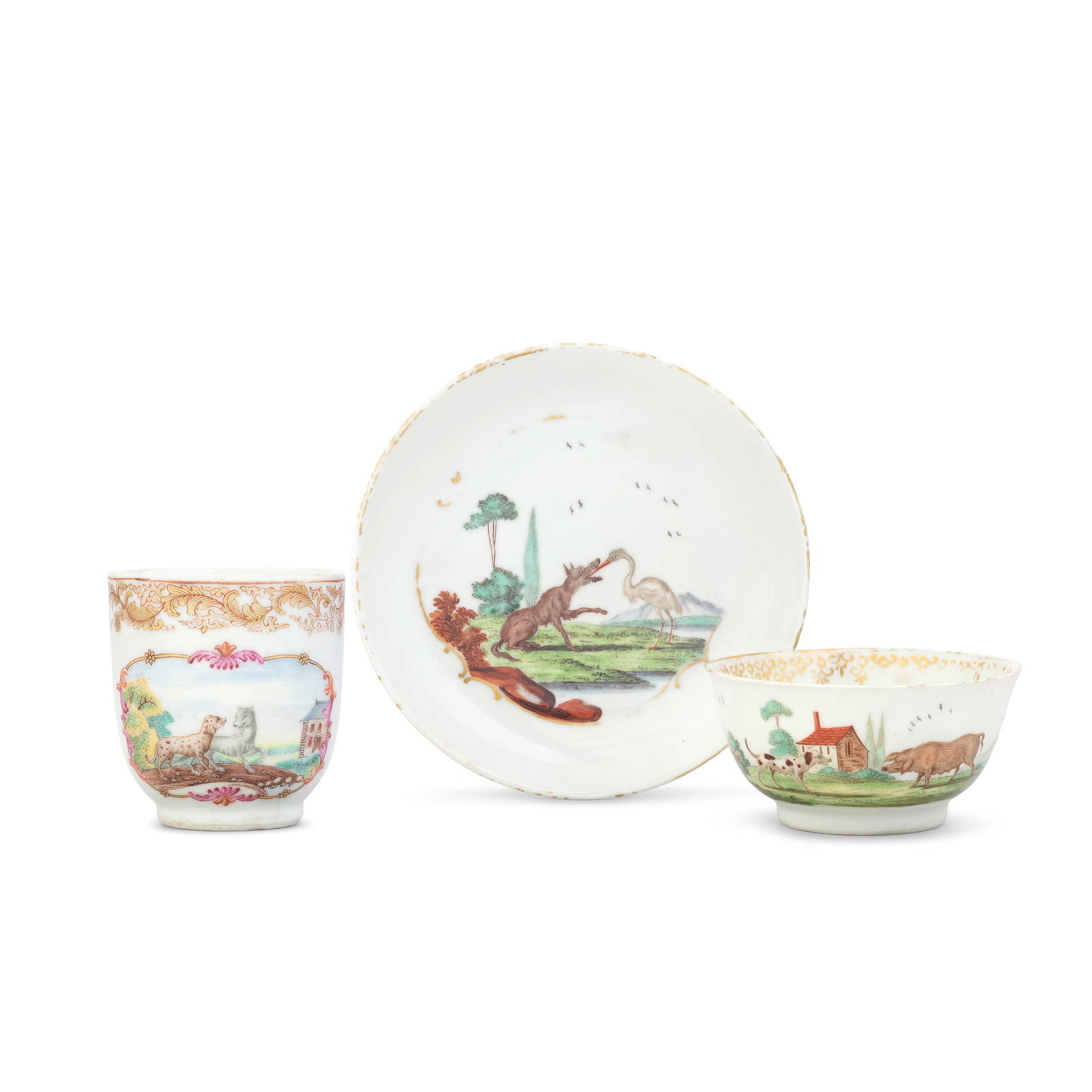 A Chinese 'Fable' coffee cup and a London-decorated Chinese 'Fable' teabowl and a saucer, circa ...