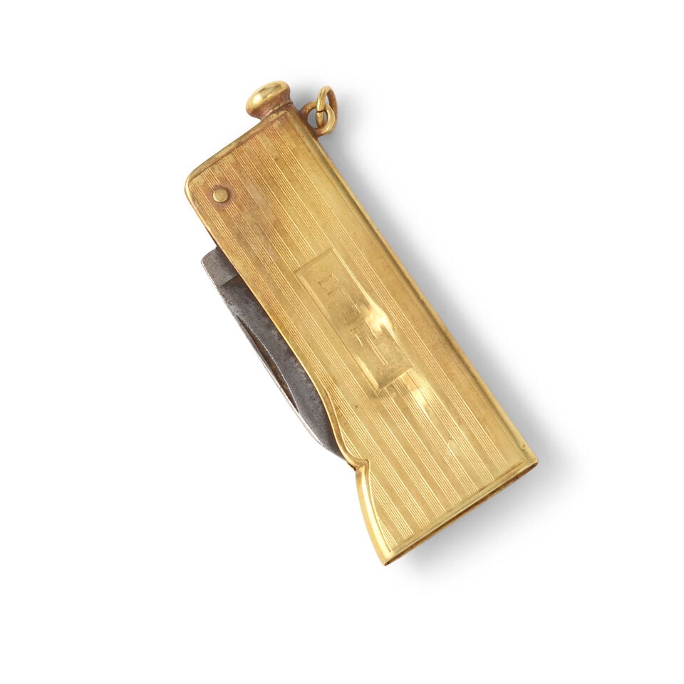 A Spencer Tracy Engraved 14K Gold George Wostenholm Sheffield Pocketknife (1 of 1)