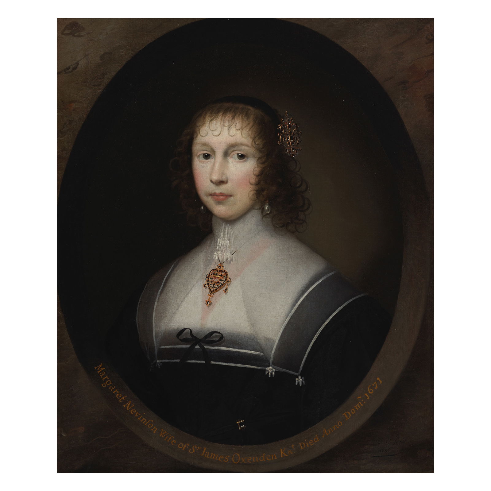 Cornelius Jonson (London 1593-1661 Utrecht) Portrait of Margaret Nevinson, half-length in black ... (1 of 1)