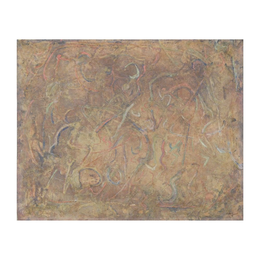 MARK TOBEY (1890-1976) On the montains 1960: MARK TOBEY (1890-1976) On the montains 1960 signé et daté 60 huile et colle sur papier signed and dated 60 oil and glue on paper 31.4 x 38.3 cm. 12 3/8 x 15 1/16 in
