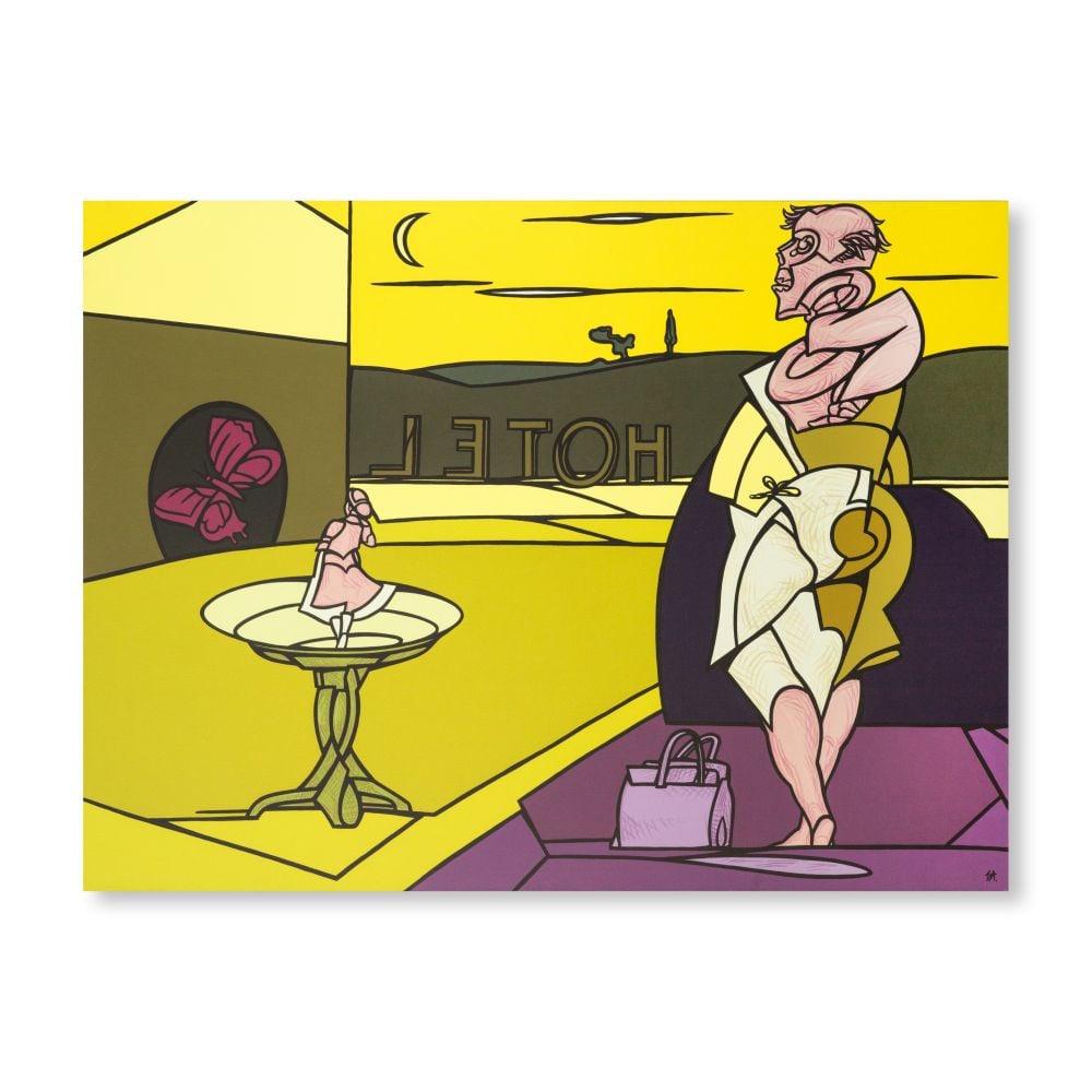 VALERIO ADAMI (N. 1935) La jeune fille et la mort 2004: VALERIO ADAMI (N. 1935) La jeune fille et la mort 2004 monogrammé ; signé et titré au revers acrylique sur toile signed with the artist's monogram ; signed and titled on the reverse acr