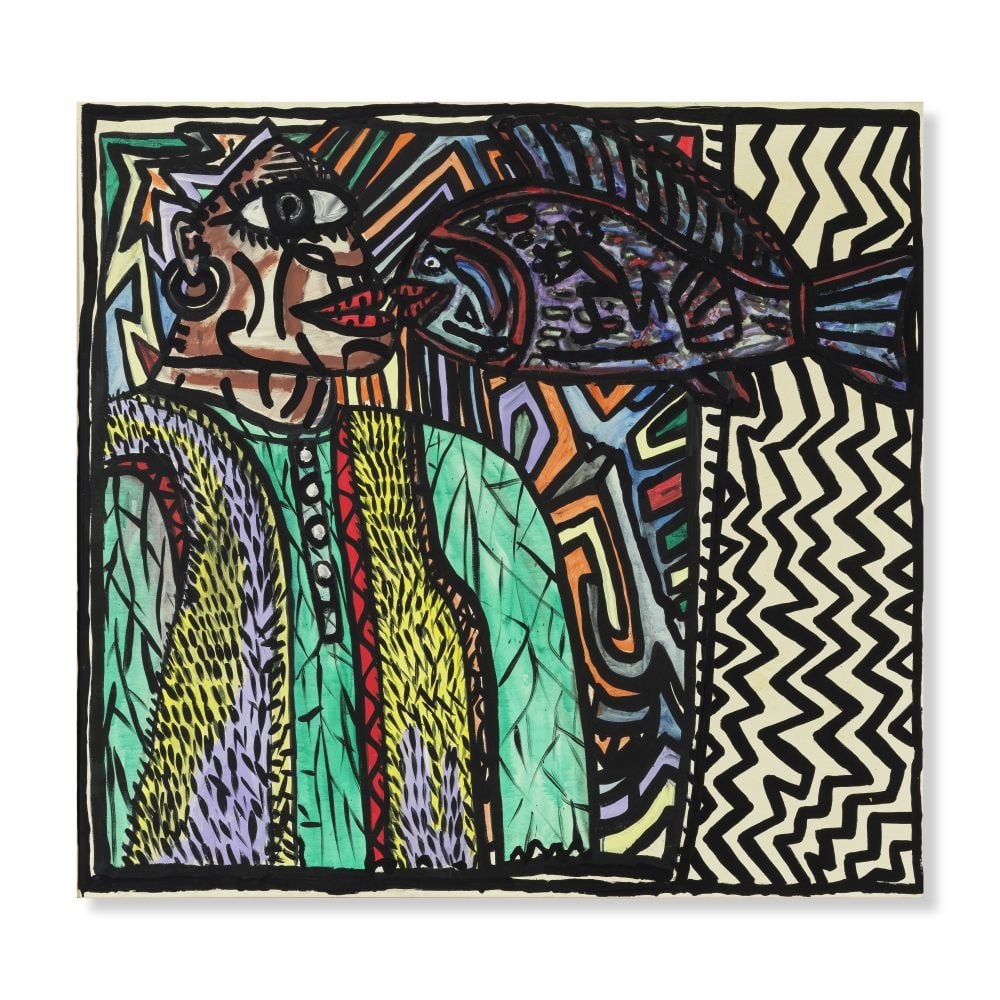 ROBERT COMBAS (N. 1957) Le baiser du poisson. C'est un baiser salé, un baiser plein de vagu...: ROBERT COMBAS (N. 1957) Le baiser du poisson. C'est un baiser salé, un baiser plein de vagues comme du vague à l'âme 1982-2025 signé et daté 30 oct. 1982 - 26 septembre 2025 a