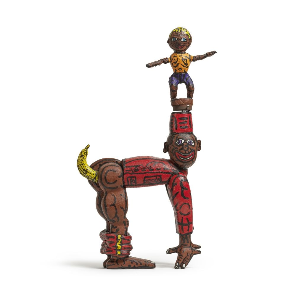 ROBERT COMBAS (N. 1957) Le groom rouge et le petit garçon 1994: ROBERT COMBAS (N. 1957) Le groom rouge et le petit garçon 1994 signé et numéroté 1/8 acrylique sur métal et papier mâché appliqué sur bois signed and numbered