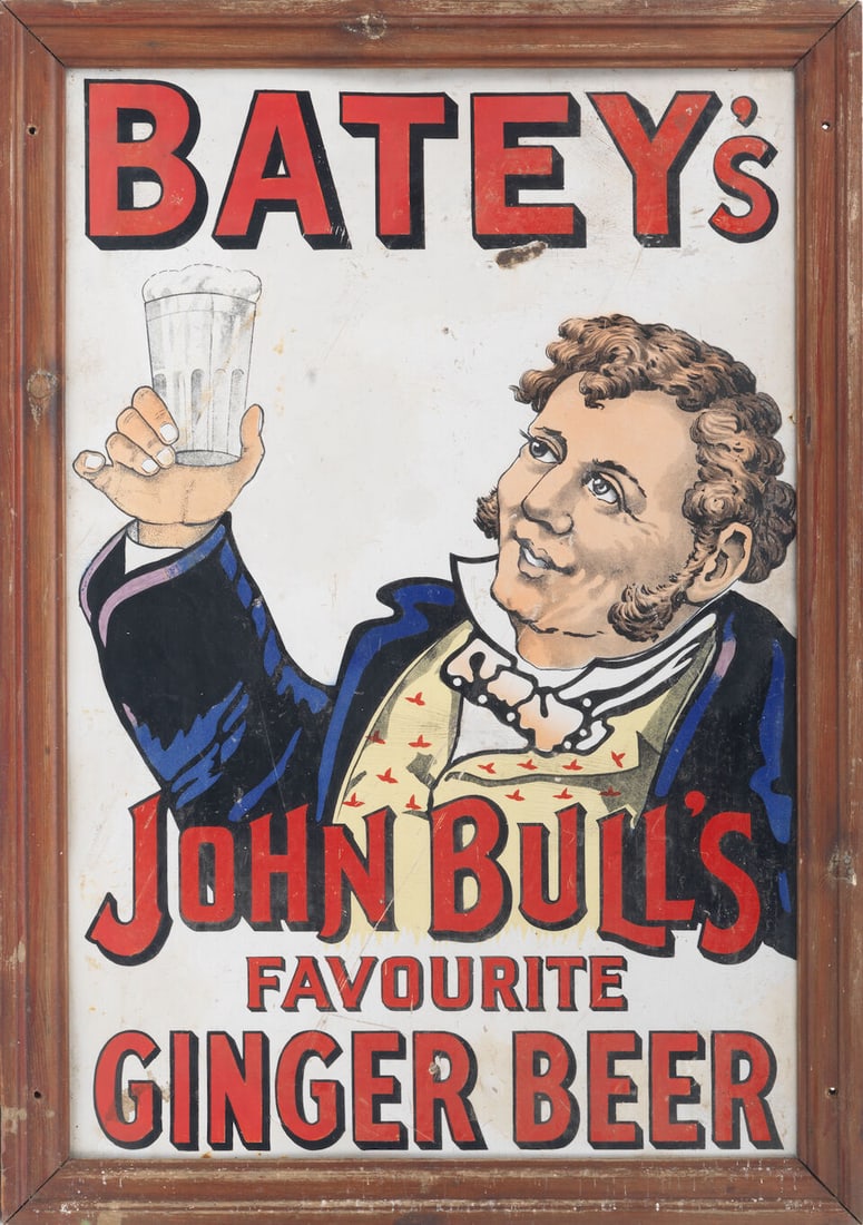 A 'Batey's - John Bull's Favourite Ginger Beer' enamel advertising sign, early 20th Century, (... (1 of 2)