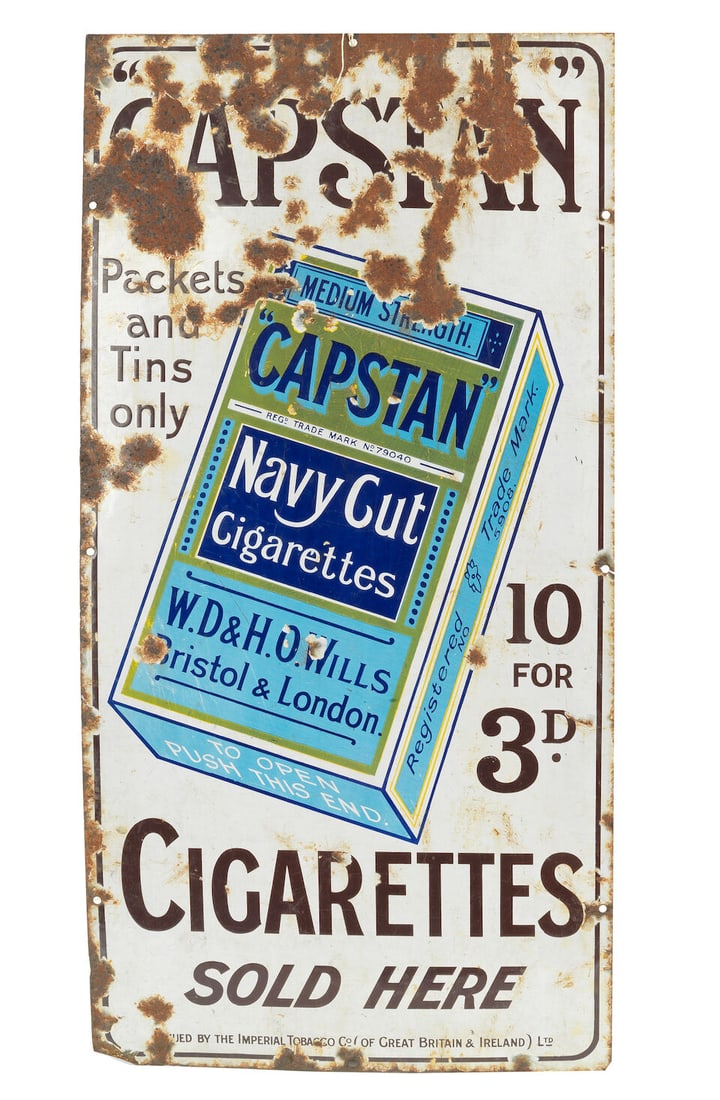 A 'Capstan Navy Cut Cigarettes Sold Here' enamel sign, 1930s, (1 of 1)