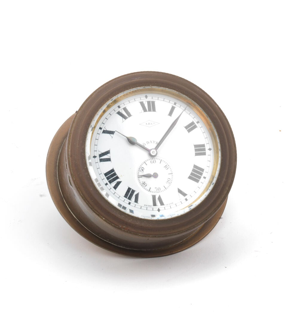 An A.R.Co. brass 8-day car clock, Swiss, (1 of 1)