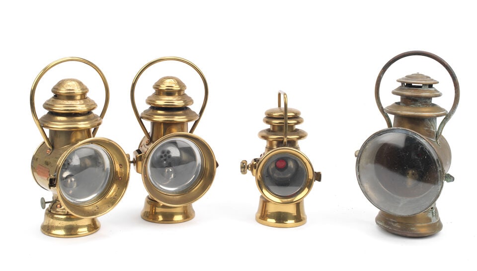 A pair of S.Smith & Son oil-illuminating side-lamps, patented 1907, and two other lamps, ((4)) (1 of 1)