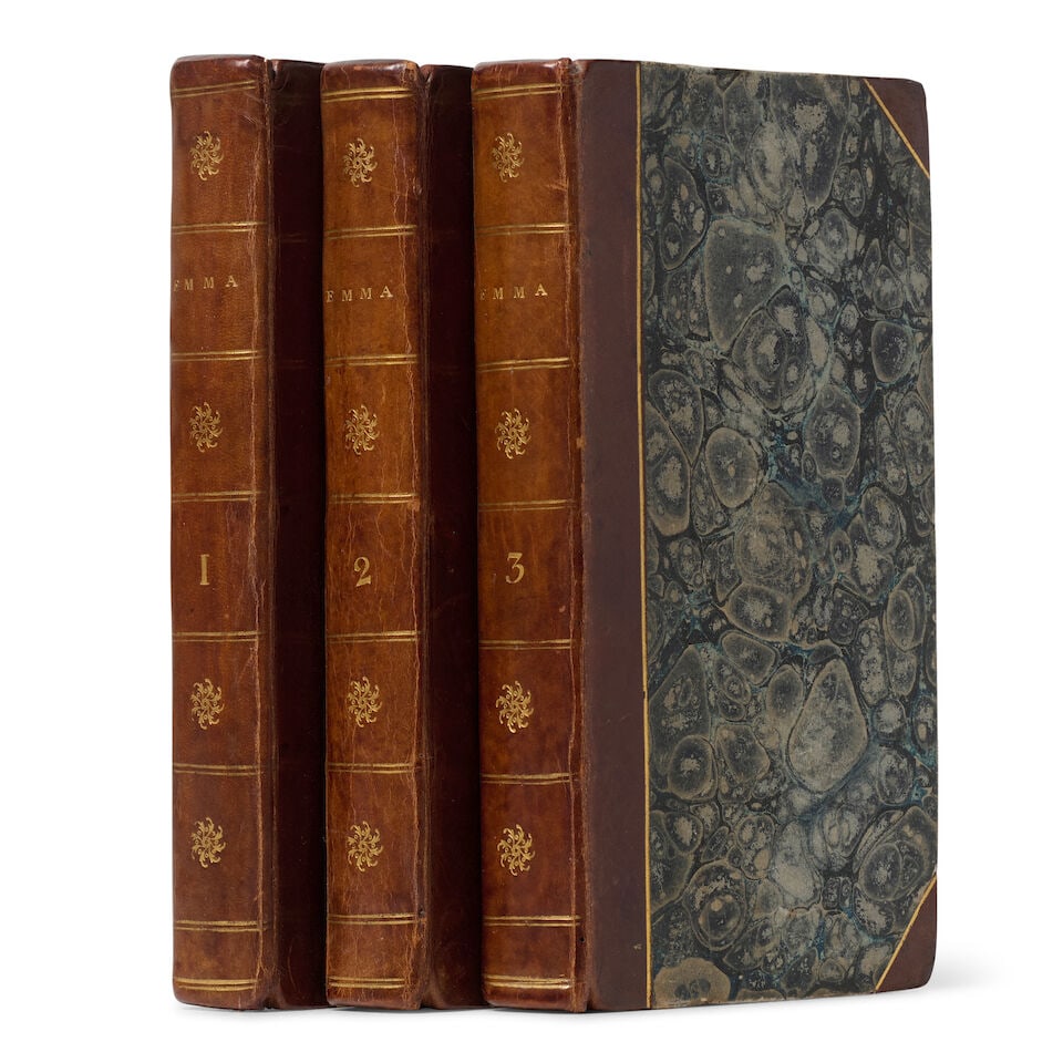 A FINE COPY OF AUSTEN'S 'PERFECT NOVEL' WITH 1815 WATERMARKS. AUSTEN, JANE. 1775-1817. Emma: A N...: A FINE COPY OF AUSTEN'S 'PERFECT NOVEL' WITH 1815 WATERMARKS. AUSTEN, JANE. 1775-1817. Emma: A Novel in Three Volumes. London: Printed for John Murray, 1816. 3 volumes. 8vo (174 x 98 mm). Half-titles;