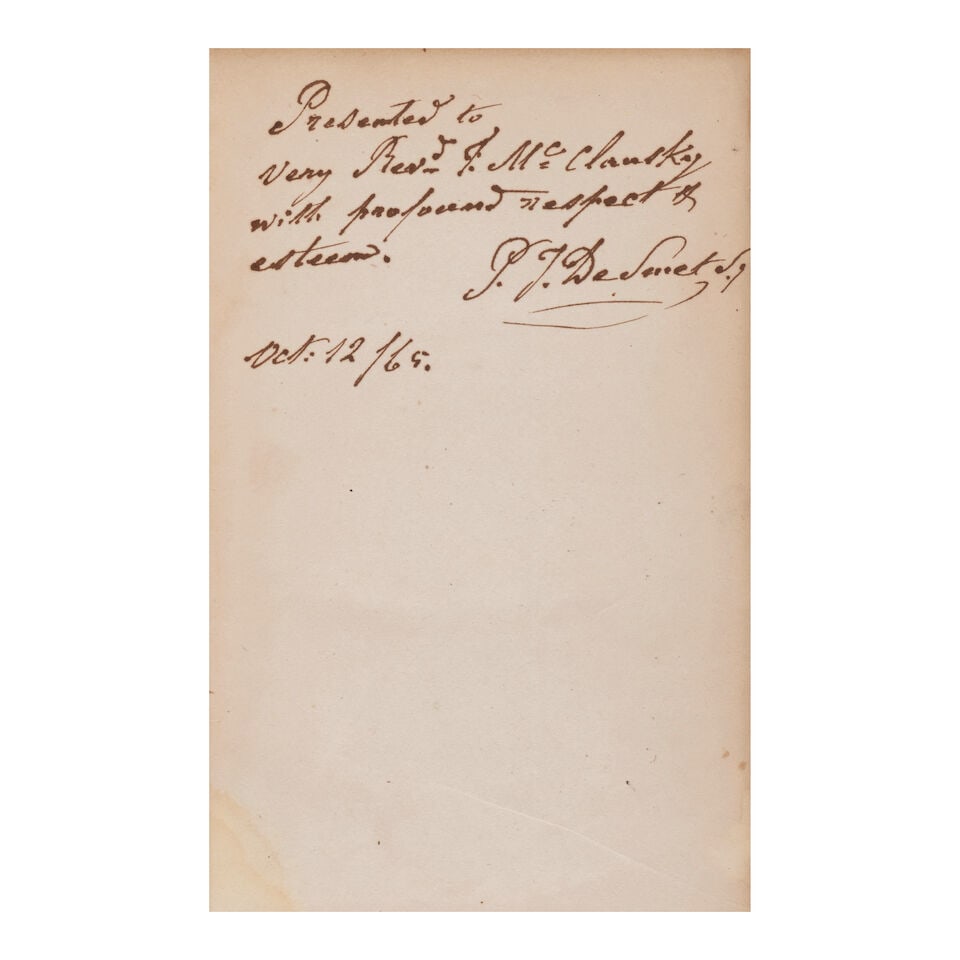 PRESENTATION COPY OF DE SMET'S COLLECTION OF LETTERS. DE SMET, PIERRE JEAN. 1801-1873. Western ... (1 of 2)