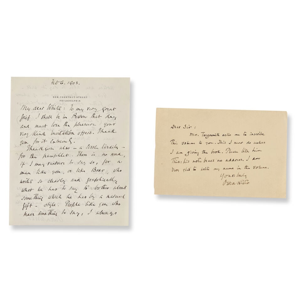 PRESENTATION COPY WITH TWO AUTOGRAPH LETTERS FROM WISTER. WISTER, OWEN. 1860-1938. The Virginia... (1 of 2)
