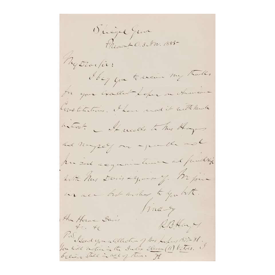 FIRST COLLECTED EDITION, WITH AUTOGRAPH LETTER SIGNED. HAYES, RUTHERFORD B. 1822-1893. Letters a... (1 of 2)