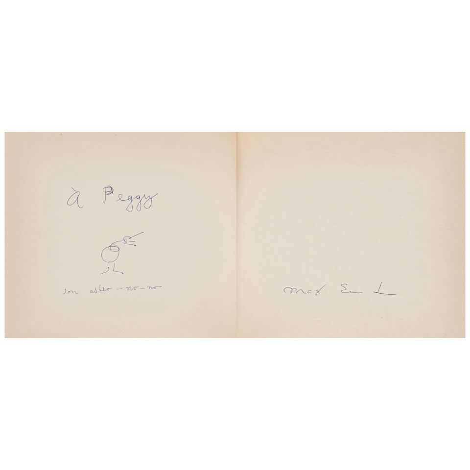 INSCRIBED WITH A SKETCH AND SIGNED BY MAX ERNST ERNST, MAX. 1891-1976. Journal d'un Astronaute M...: INSCRIBED WITH A SKETCH AND SIGNED BY MAX ERNST ERNST, MAX. 1891-1976. Journal d'un Astronaute Millenaire Paris: Alexander Iolas, [1969] Oblong 8vo. 2 original lithographed plates, SIGNED by Ernst wit