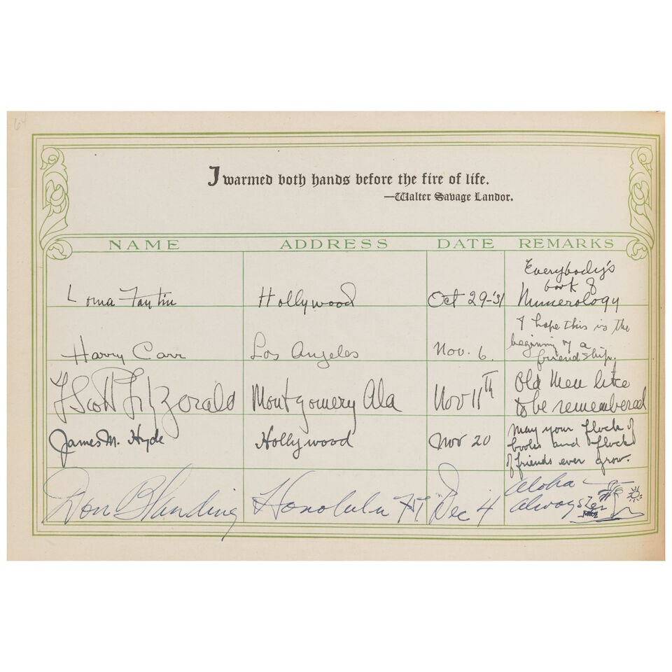 HOLLYWOOD ART SHOP GUEST BOOKS FROM THE GOLDEN AGE OF HOLLYWOOD. A Pair of Guest Books from the... (1 of 9)