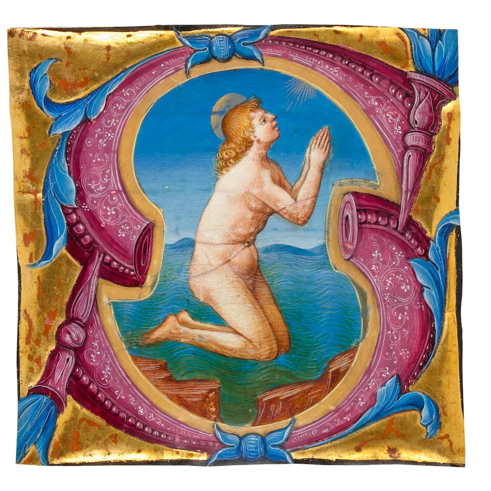 RARE ILLUMINATED INITIAL BY LIBERALE DE VERONA. LIBERALE DE VERONA. 1445-1526/29. Illuminated ma... (1 of 2)
