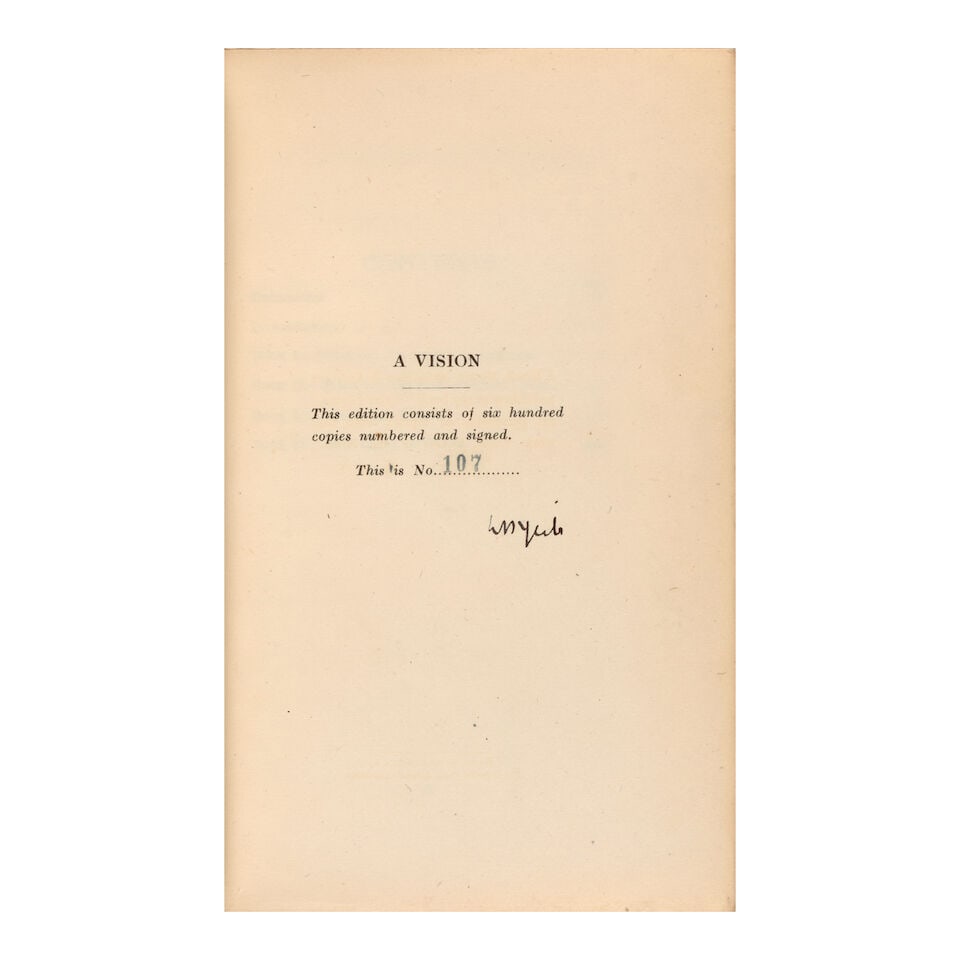 SIGNED BY YEATS. YEATS, WILLIAM BUTLER 1865-1939 A Vision: An Explanation of Life Founded Upon ... (1 of 4)