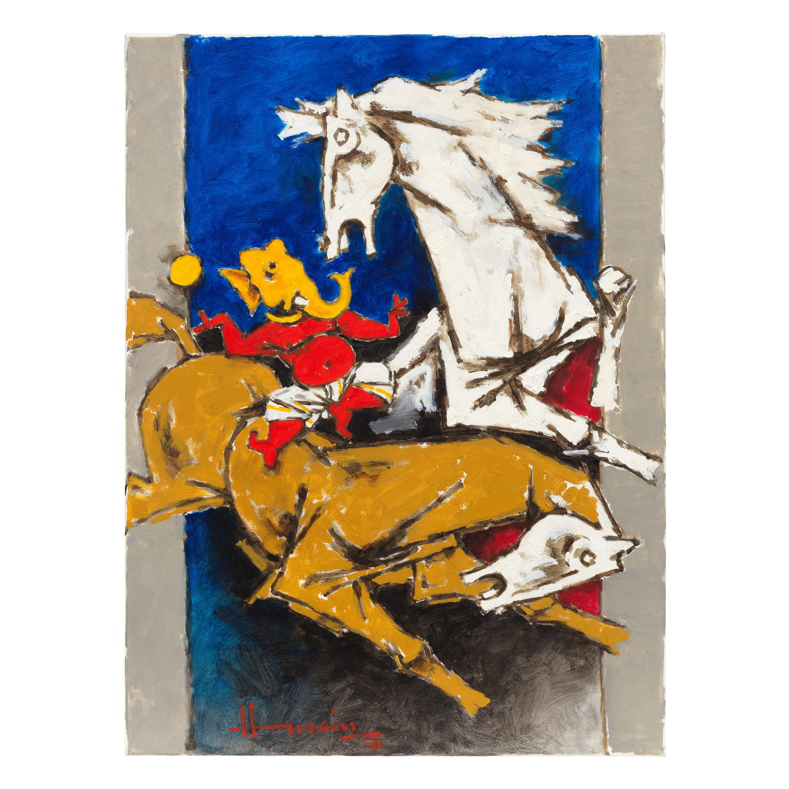 Maqbool Fida Husain (1915-2011) Untitled (Horses & Ganesh) (1 of 1)