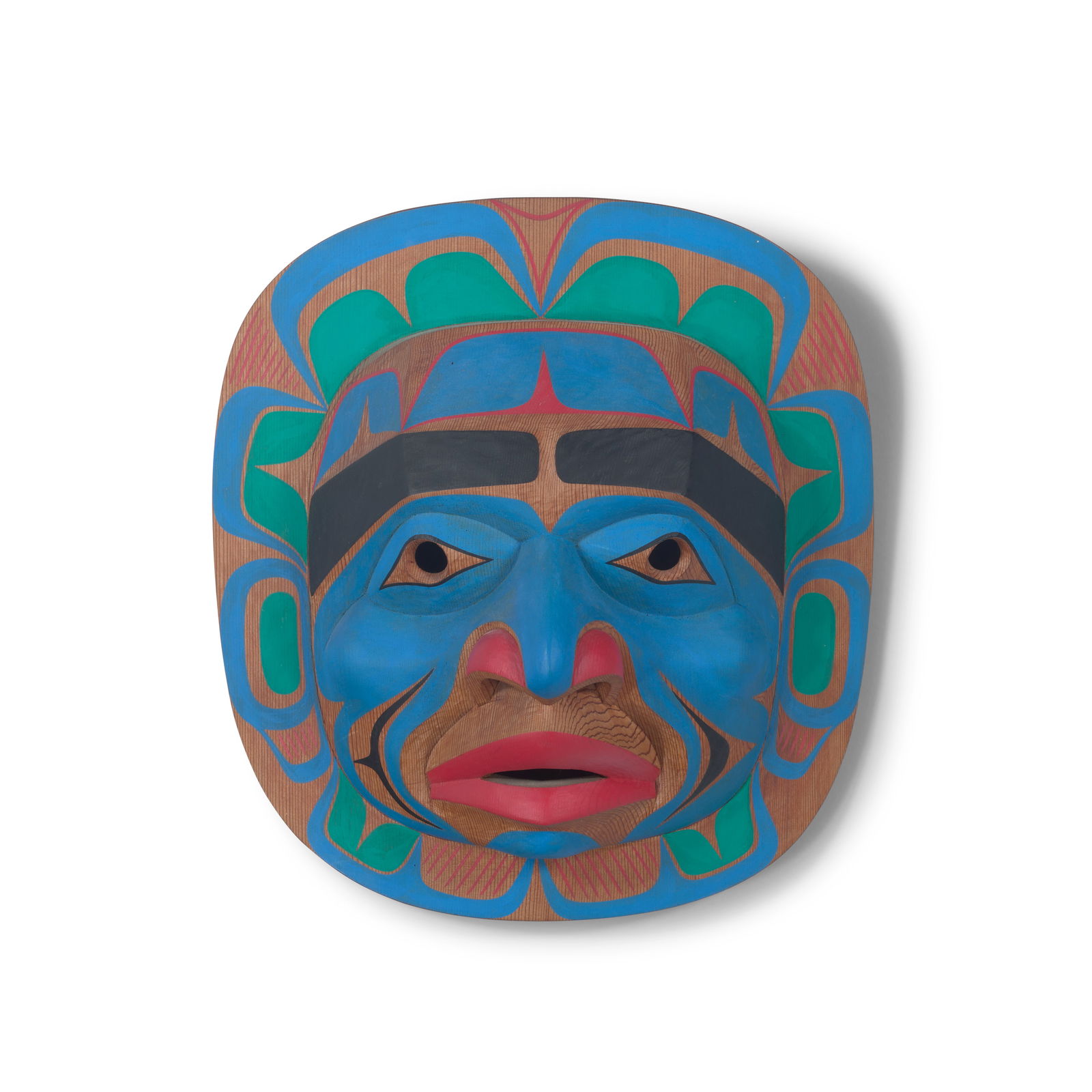 A Tony Hunt, Jr. 'Bella Coola Moon' mask, 1989: Tony Hunt, Jr. Kwakwaka'wakw (Kwakiutl), (1961-2017), 'Bella Coola Moon' mask, 1989, carved and polychrome-painted cedar, titled, dated and signed verso: Tony Hunt Jr. height 12 3/4in, width 11 3/4in