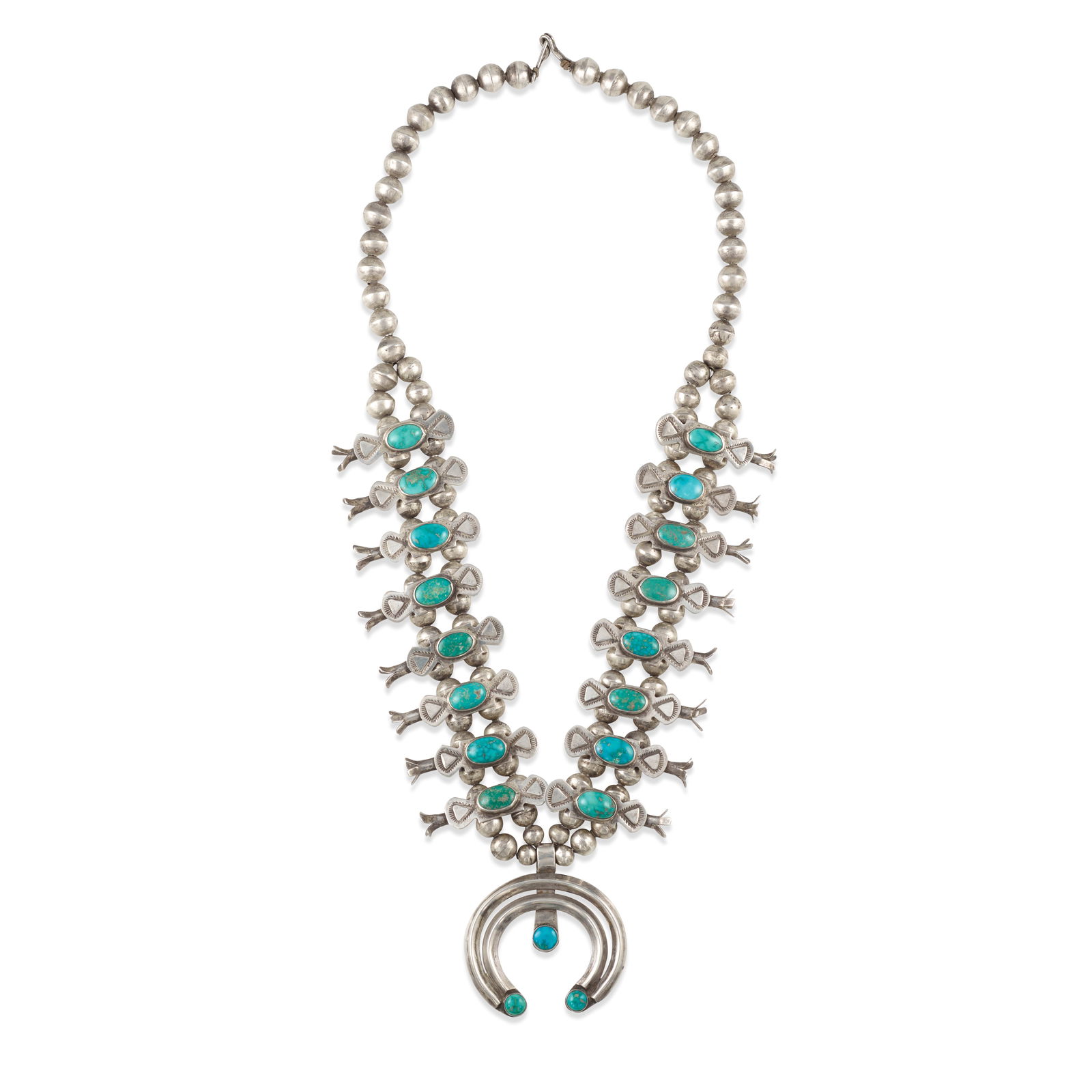 A Diné (Navajo) box-bow squash blossom necklace (1 of 1)