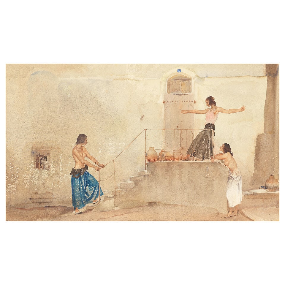 Sir William Russell Flint, RA, PRWS (British, 1880-1969) Argument in Almeria: Sir William Russell Flint, RA, PRWS (British, 1880-1969) Argument in Almeria signed 'W.RUSSELLFLINT-' (lower right) watercolour and bodycolour 33 x 55cm (13 x 21 5/8in). Footnotes: Provenance Anon.